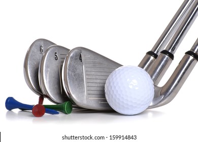 Golf Equipment Clubs Ball Tees Isolated White Background