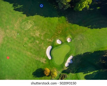 Golf Field Aerial View With Green Grass