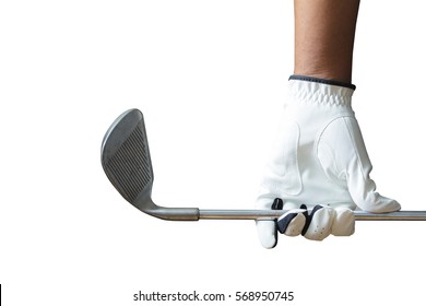 Golf Player Holding A Golf Club On A White Background