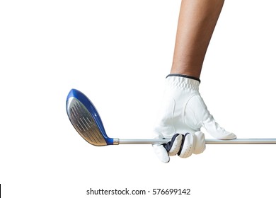 Golf Player Holding A Golf Club On A White Background