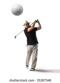 Golf Player Shooting A Ball Isolated