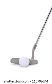 Golf Putter With Ball Isolated On White Background