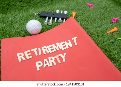 Golf Retirement Invitation Party With Golf Ball And Tee On Grass