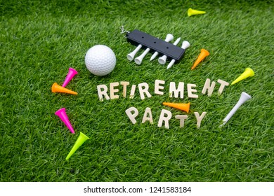 Golf Retirement Invitation Party With Golf Ball And Tee On Grass