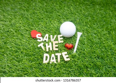 Golf Save The Date With Golf Ball And Heart On Green 