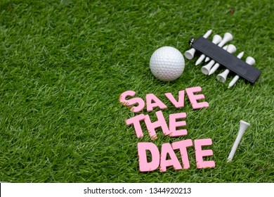 Golf Save The Date With Golf Ball On Green Grass