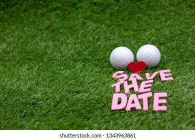 Golf Save The Date For Wedding Invitation With Love On Green Grass