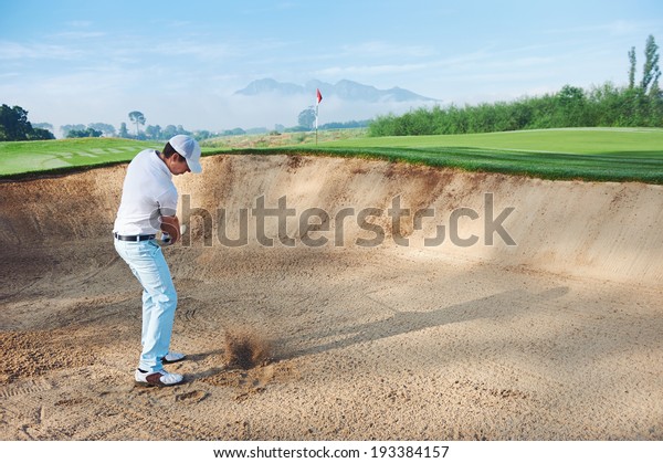 Golf Shot Sand Bunker Golfer Hitting Stock Photo (Edit Now