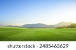 Golf teeing ground in golf course with sunrise background.