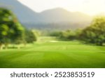 Golf teeing ground in golf course with sunrise background.