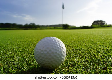 Golfball On Green, Ready To Be Putted Into The Hole