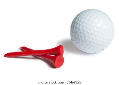 Golfball And Red Tee. White Background