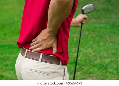 Golfer Back Pain, Muscle Injury Concept.