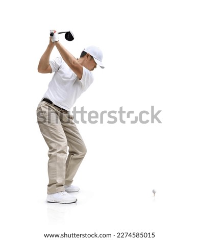 Golfer driver swing before hitting golf ball isolated on white background. Clipping path.