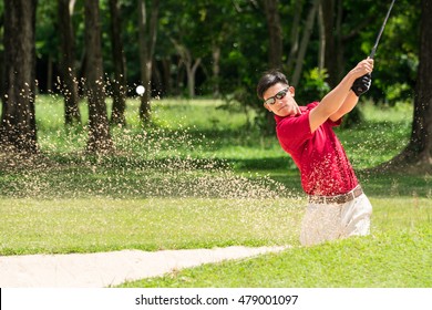 Golfer Hit Golf Ball From Sand Trap Bunker