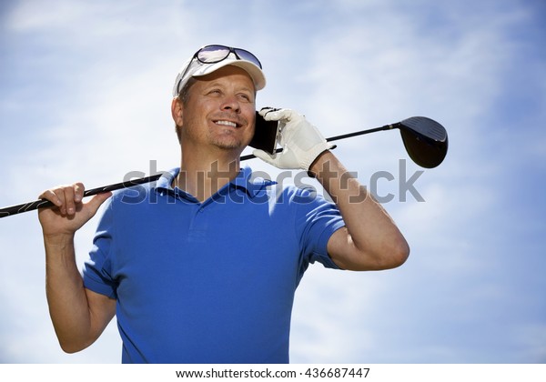 Golfer Using Mobile Phone Stock Photo (Edit Now) 436687447