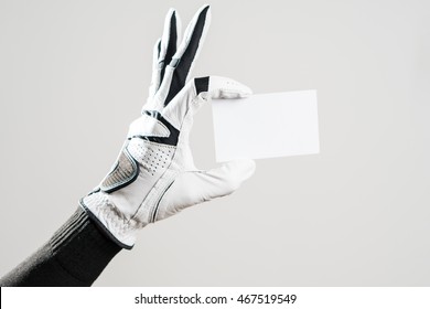 Golfer Wearing Golf Glove Show Blank Business Card