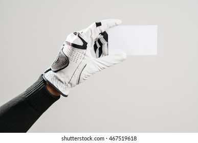 Golfer Wearing Golf Glove Show Blank Business Card