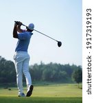 Golfers are playing golf at field court selective focus background . Fit for golf tournament sport tee cover banner 