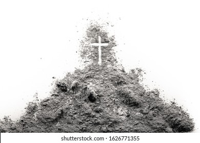 Golgota hill with Jesus cross made of ash as christian religion, Ash Wednesday, Good Friday, Easter or Lent concept illustration
