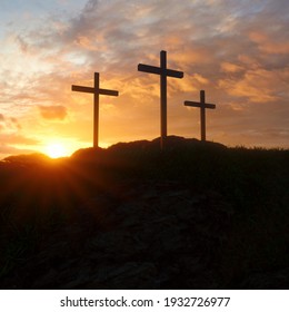 Golgota, Place of Jesus' crucifixion. Empty cross, Resurrection. Easter, third day.