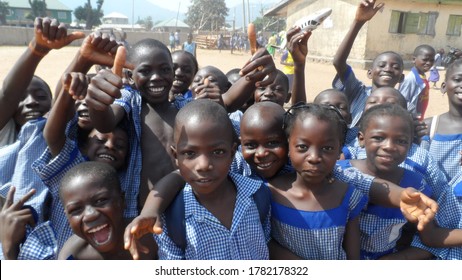 Gombe State/Nigeria - November 29, 2012: Primary School Children Smiling And Waving 