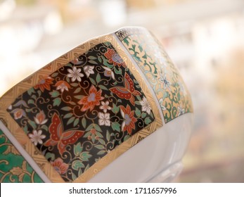 GOMEL, BELARUS - APRIL 23, 2020: The Japanese porcelain (Imari, Arita). Porcelain (also known as china or fine china) is a ceramic material made by heating materials.