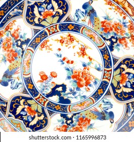 GOMEL, BELARUS - AUGUST 17, 2018: The Japanese porcelain (Imari, Arita). Porcelain (also known as china or fine china) is a ceramic material made by heating materials.