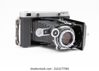 Gomel, Belarus - January 24, 2022. Film Camera Moscow 5 Produced By The USSR. Old Photo Equipment. Photographing On Film.