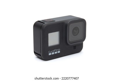 Gomel, Belarus - October 29, 2022: Gopro Action Camera Eighth Model Series Black Isolated On A White Background