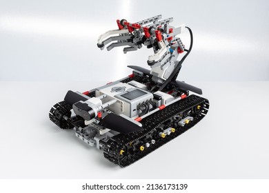 Gomel.Belarus - November 6.2021: Robot Lego Mindstorms EV3. STEM Education.Technology And Programming Robotics. School Robotics.
