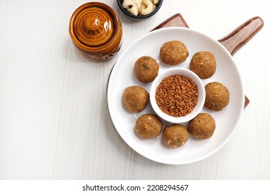 Gond And Methi Ke Laddu Or Pinni. Fenugreek Laddu Made From Fenugreek Seeds, Saunf, Jaggery, And Nuts. Immunity Booster Food For Winters. Copy Space