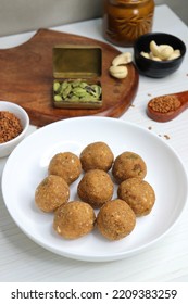 Gond And Methi Ke Laddu Or Pinni. Fenugreek Laddu Made From Fenugreek Seeds, Saunf, Jaggery, And Nuts. Immunity Booster Food For Winters. Copy Space