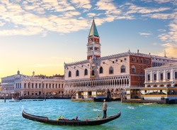 Gondola In Front Of The Doge's Palace In Venice, Italy