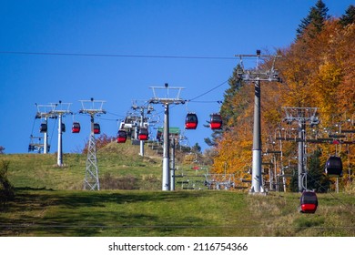 Gondola Lift on Jaworzyna Krynicka Mountain in autumn. Krynica-Zdroj, Poland. - Shutterstock ID 2116754366