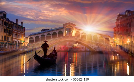 Gondola near Rialto Bridge in Venice, Italy - Shutterstock ID 553624159