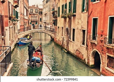 Gondola On Canal In Venice