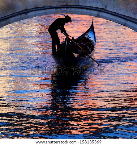gondola in venice with beautiful colors on the watersurface, Venice Italy 