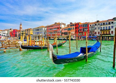 Gondolas moored on the Grand Canal in Venice, Italy. - Powered by Shutterstock