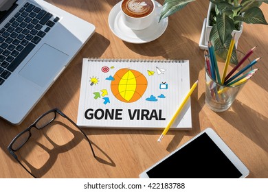 GONE VIRAL open book on table and coffee Business - Shutterstock ID 422183788