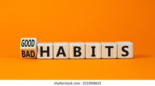 Good or bad habits symbol. Turned wooden cubes and changed concept words Old habits to New habits. Beautiful orange table orange background. Business old or new habits concept. Copy space. - Shutterstock ID 2153908631