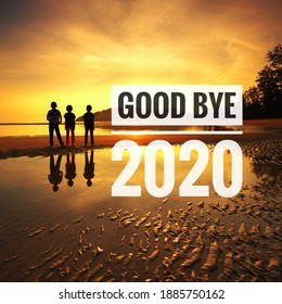 Good Bye 2020 Text On Sunset Background. 