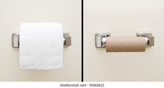 Good Day, Bad Day Concept Of Full And Empty Bathroom Tissue Roll