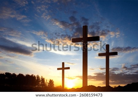 Good Friday. Friday before Easter. Christian crosses against the sunset