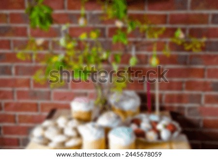 Good Friday. Easter blurred background composition. Happy Easter holiday defocused background. Easter hunt. Spring holiday at Sunday. Eastertide and Eastertime. Easter decorations.