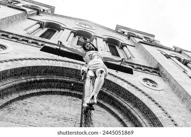 Good Friday, Holy Week procession, traditional Catholic celebration. (Black and white) - Powered by Shutterstock