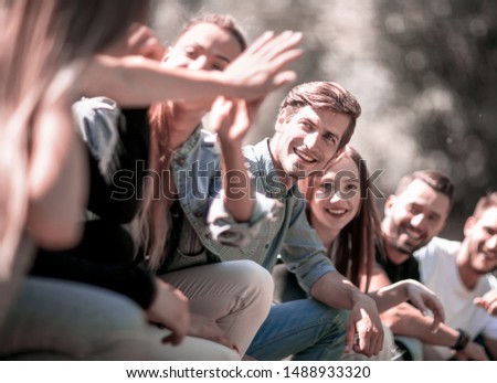 Similar – Image, Stock Photo Group of young people with surfboards having fun outdoors in summer day