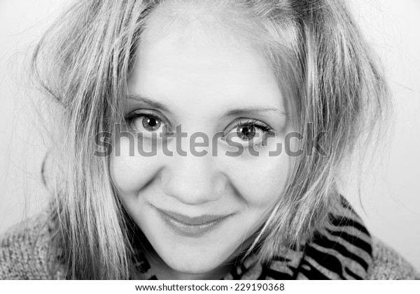Good Girl Tousled Hair Looking Straight Stock Photo Edit Now