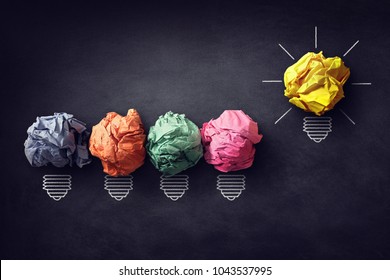 Good Idea Concept Crumpled Paper Ball Lightbulb On Blackboard