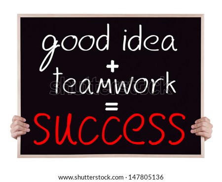 Good Idea Plus Teamwork Plan Equivalent To Success On Blackboard With Hands Good Idea Plus Teamwork Plan Equivalent To Success On Blackboard With Hands